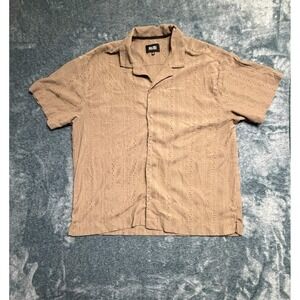 Malibu Drill Clothing Co Tan Textured Eyelet Shirt 2XL Men Short Sleeve Camp
